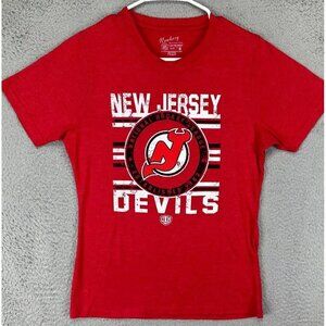 New Jersey Devils Shirt Womens Medium Red NHL Tee Logo Ladies Newbury Collection